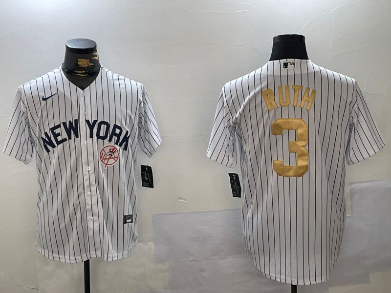Men New York Yankees #3 Ruth White Stripe Fashion Nike 2024 MLB Jersey style 3->new york yankees->MLB Jersey